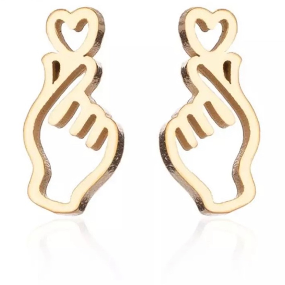 Feel Cute | Korean Hand Heart Stainless Steel Stud Earrings Jewelry